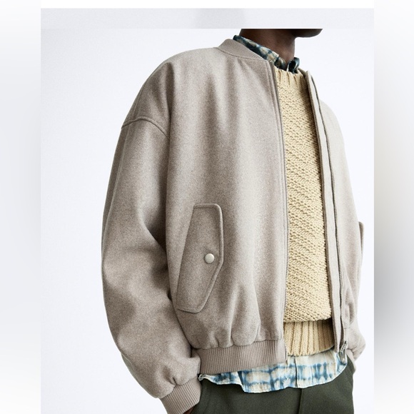 New Zara Men Bomber Jacket Coat Top Beige Tan M - Picture 12 of 12